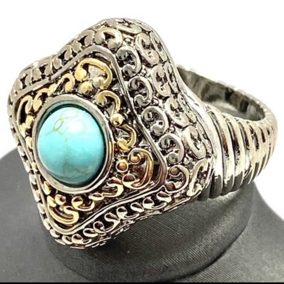Crafted by Overlay Two-Tone bohemian Turquoise Ring size 7 women’s ring - Picture 3 of 4